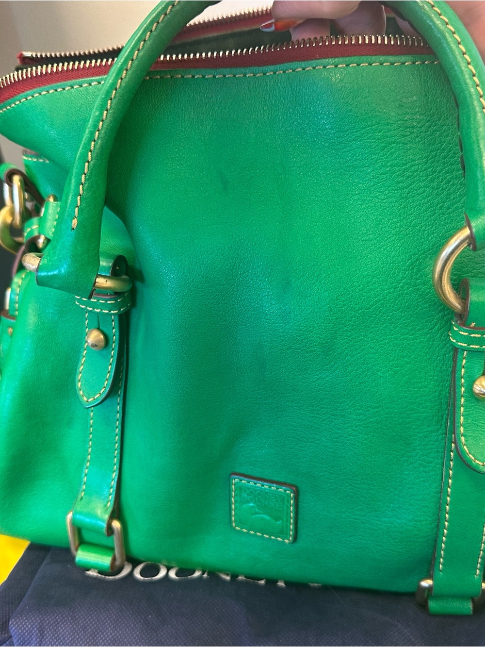 Green Leather Satchel Handbag - Women